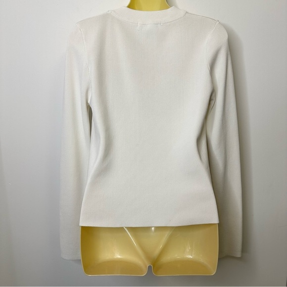 Gianni Bini White Ribbed V-Neck Sweater size L - Picture 2 of 7